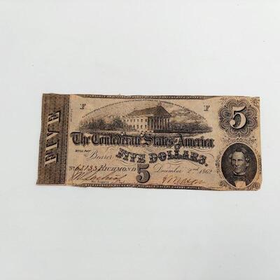 CONFEDERATE MONEY  - $5 - RICHMOND VA  - 1862