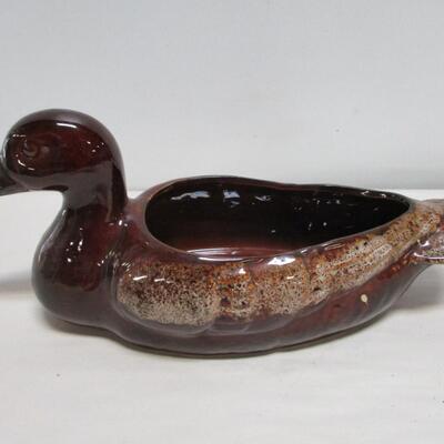Vintage Hull?  Pottery Ceramic Brown Drip Glazed Duck Planter