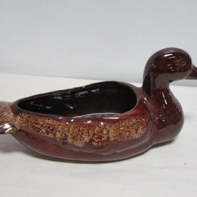Vintage Hull?  Pottery Ceramic Brown Drip Glazed Duck Planter