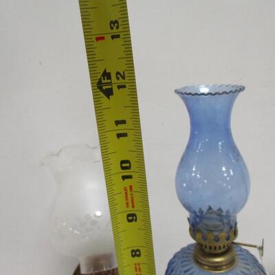 Vintage Blue Cobalt Oil Lamp Glass + Brass Base & Oil Wall Hanging Lamp