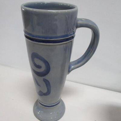 Blue Glazed Beer Stein - Fleur De Lis Wall Sconce - USA Pottery