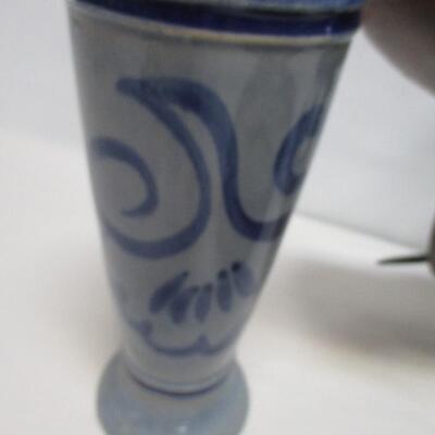 Blue Glazed Beer Stein - Fleur De Lis Wall Sconce - USA Pottery