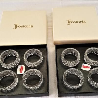 Lot #23  Set of 8 Vintage Fostoria Crystal Napkin Rings in Original Box