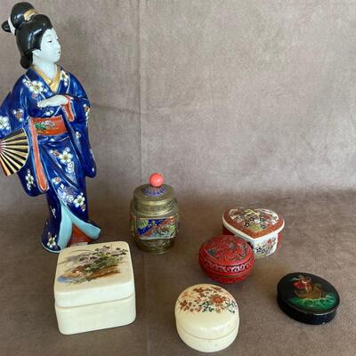 Lot 12. Asian Figurine and Assortment of Trinket boxes