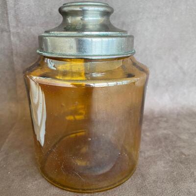 Lot 21 Amber Glass Jar and Porcelain Figurine