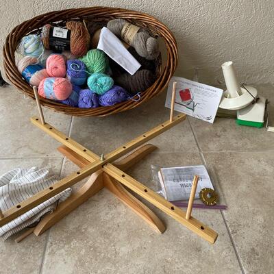 Lot 25. Basket of Yarn and Pair of Winders