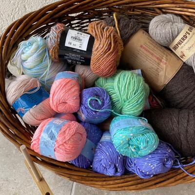 Lot 25. Basket of Yarn and Pair of Winders