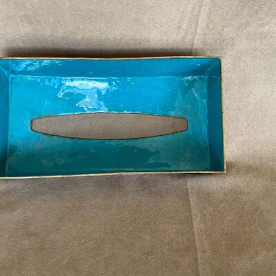 Lot 31. Cloisonne Tissue Box Cover and Bilston and Battersea Enamel Piece