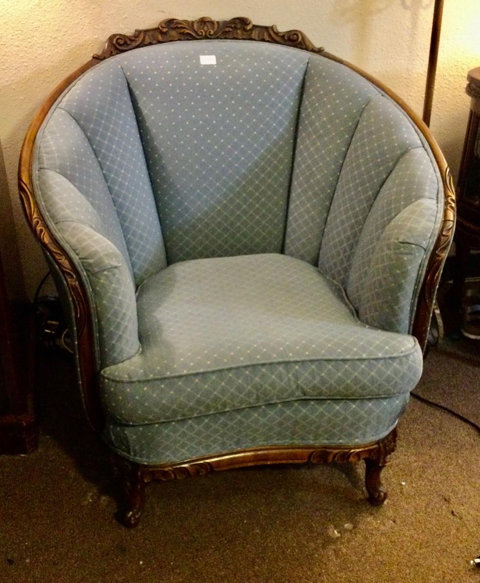 Nice vintage overstuffed chair depression era blue upolstery