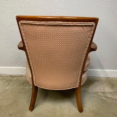 #6 Vintage Pink Polka Dot & Wood Cushioned Chair 1 of 2