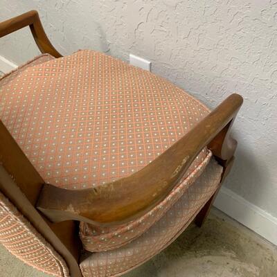 #7 Vintage Pink Polka Dot & Wood Cushioned Chair 2of2