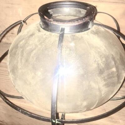 2 Vintage Matching Caged Glass Metal Lamp Shades