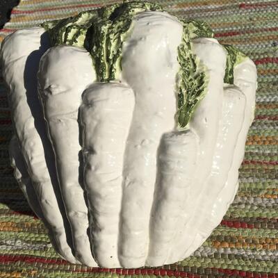 Vintage Large Planter Porcelain White Carrot Garden Decor Made in Italy