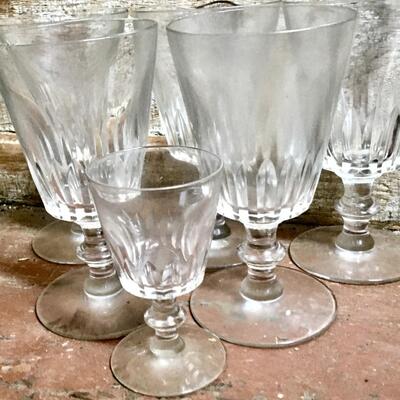 Vintage Drinking Stem Glasses Clear  Wine Water