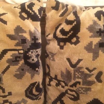 2 Matching Designer Throw Pillows Cream Grey Black Cut Velvet  Square