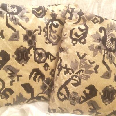 2 Matching Designer Throw Pillows Cream Grey Black Cut Velvet  Square