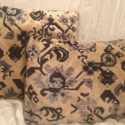 2 Matching Designer Throw Pillows Cream Grey Black Cut Velvet  Square