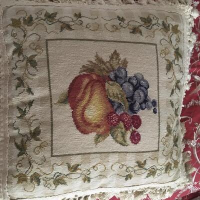 Needlepoint fruit theme pillow cover with insert 15x15"