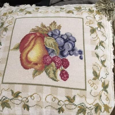 Needlepoint fruit theme pillow cover with insert 15x15"