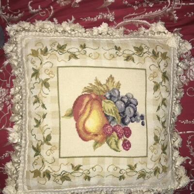 Needlepoint fruit theme pillow cover with insert 15x15"