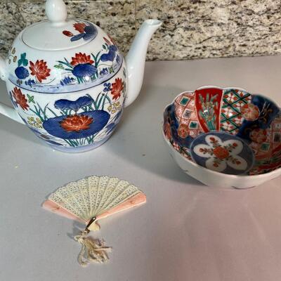 Lot 142. Asian Porcelain Teapot & Rice Bowl