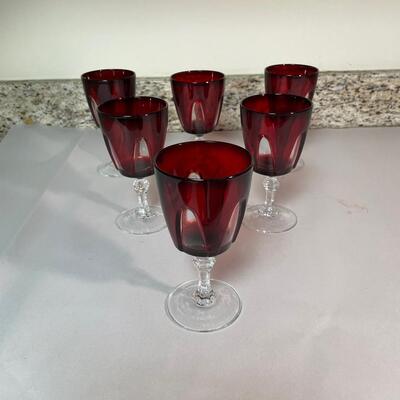 Lot 153. Red Cut-to-clear Glass Goblets
