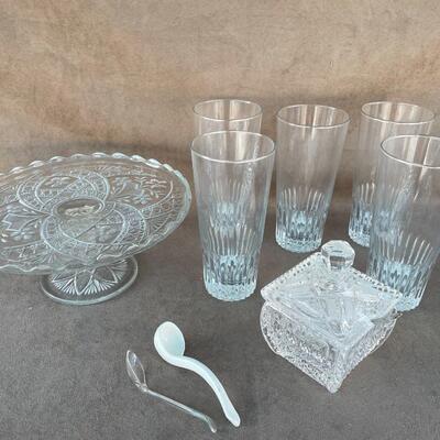 Lot 48  Glass Lot with Cake Stand