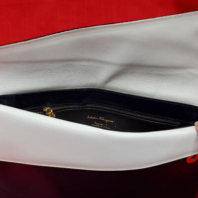 Salvatore Ferragamo Navy and White Handbag
