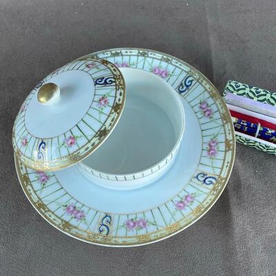 Lot 60  Cloisonne Chopsticks & Porcelain Covered Bowl