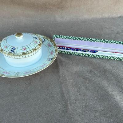 Lot 60  Cloisonne Chopsticks & Porcelain Covered Bowl