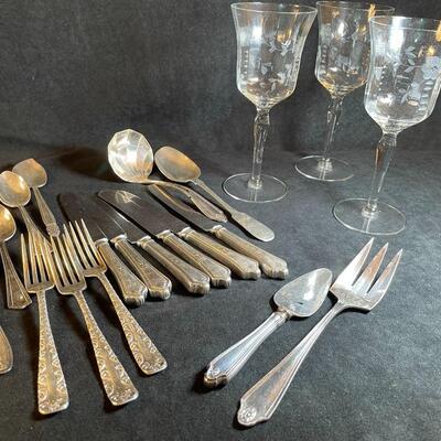Lot 72  Vintage Engraved Crystal & Silverplate Flatware