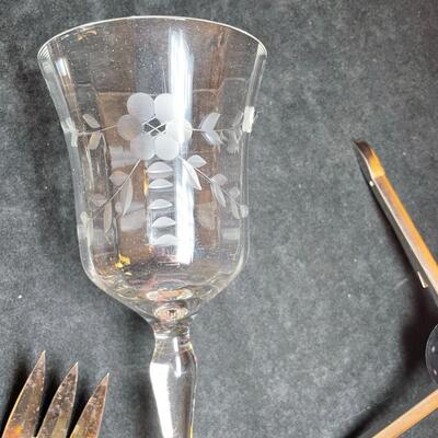 Lot 72  Vintage Engraved Crystal & Silverplate Flatware
