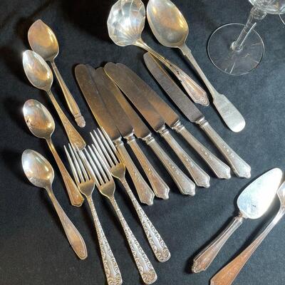 Lot 72  Vintage Engraved Crystal & Silverplate Flatware