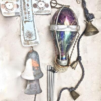 4 Wind Chimes Ceramic Metal Glass Balloon Brass Bells