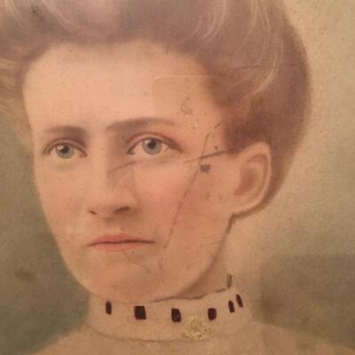 Wall Art Large Antique Photographic Portrait of  Society Lady in. Original Frame