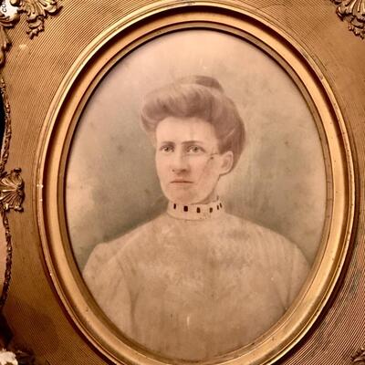 Wall Art Large Antique Photographic Portrait of  Society Lady in. Original Frame