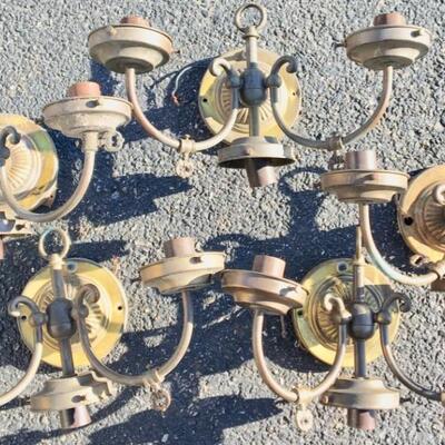 5 Antique Electric Wall Sconces Metal Brass