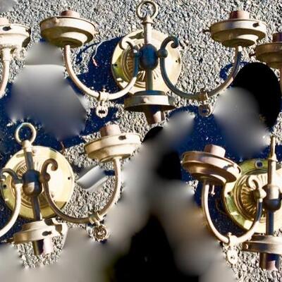 5 Antique Electric Wall Sconces Metal Brass