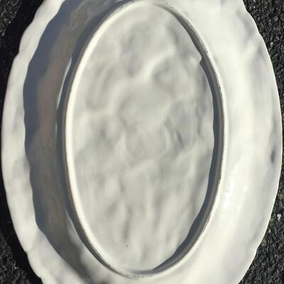 Ceramic Serving  Platter Green Leaves Lemon Slices Majolica style