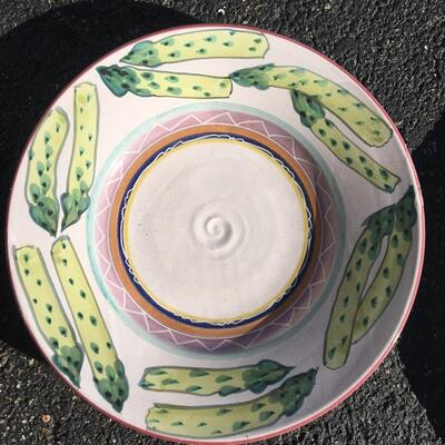 Ceramic Serving Bowl Made in Italy Hand Painted with Asparagus