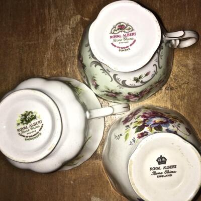 Royal Albert England Porcelain 3 Tea Cups with Saucers Flowers