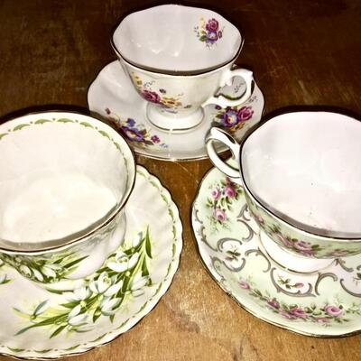 Royal Albert England Porcelain 3 Tea Cups with Saucers Flowers