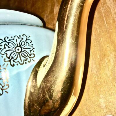 Hall Teapot Blue Gold and 2 Tea Bag Holders