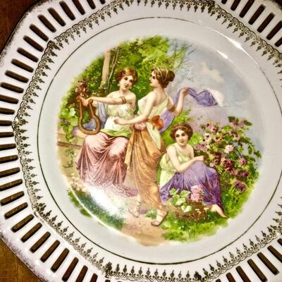 Cabinet plates Antique Bavaria Plates Porcelain Painted Pictures Reticulated Edges