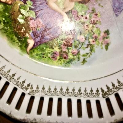 Cabinet plates Antique Bavaria Plates Porcelain Painted Pictures Reticulated Edges