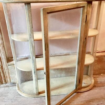 Vintage Wall Hanging Cabinet Curved Glass