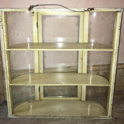 Vintage Wall Hanging Cabinet Curved Glass