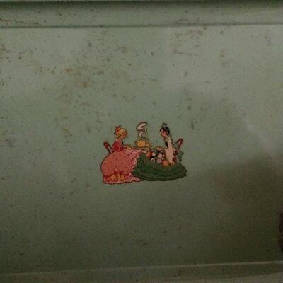 Group of  Vintage Green Metal Trays with Decal Decoration 1-x14"