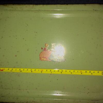 Group of  Vintage Green Metal Trays with Decal Decoration 1-x14"