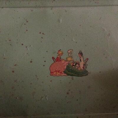 Group of  Vintage Green Metal Trays with Decal Decoration 1-x14"